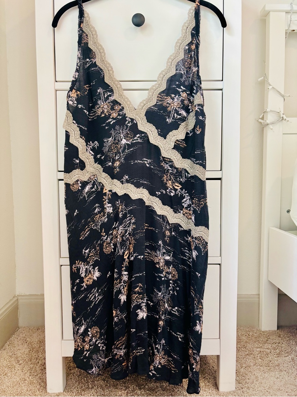 Free People Black Lace-Trim Slip Dress